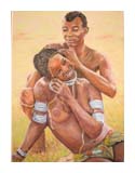 Äthiopisches Paar beim Haareflechten